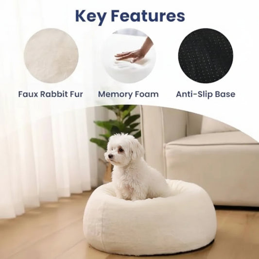 Orthopedic Memory Foam Dog Bed | Faux Rabbit Fur | Small Dogs & Puppies