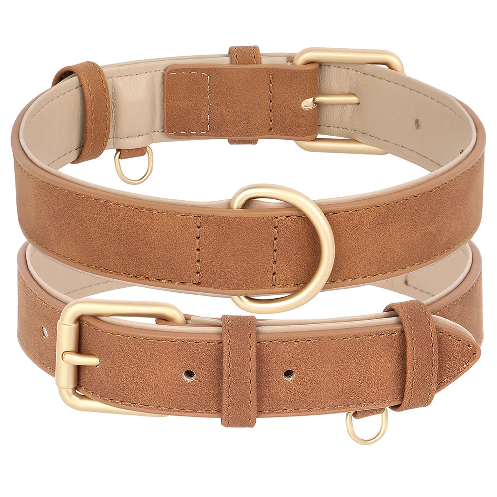 Soft Padded PU Leather Dog Collar & Leash Set — Adjustable, S/M/L/XL