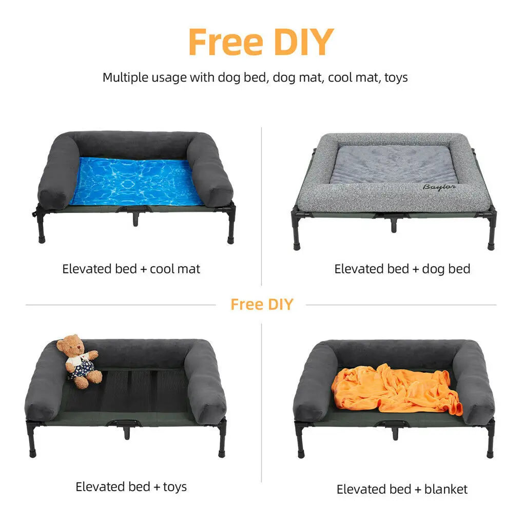 Elevated Dog Lounger Bed with Detachable Plush Bolster | Cooling | L, XL, 2XL | Indoor & Outdoor