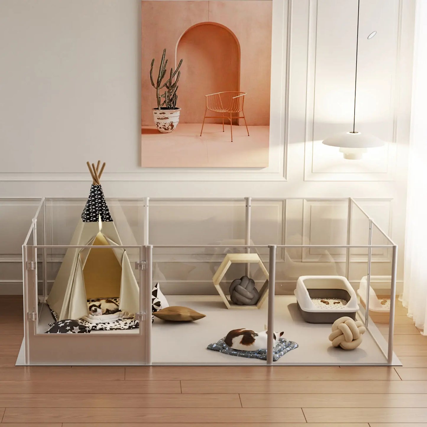 Clear Acrylic Dog Playpen | Indoor Whelping Pen | Waterproof Floor Pad | 4 Sizes