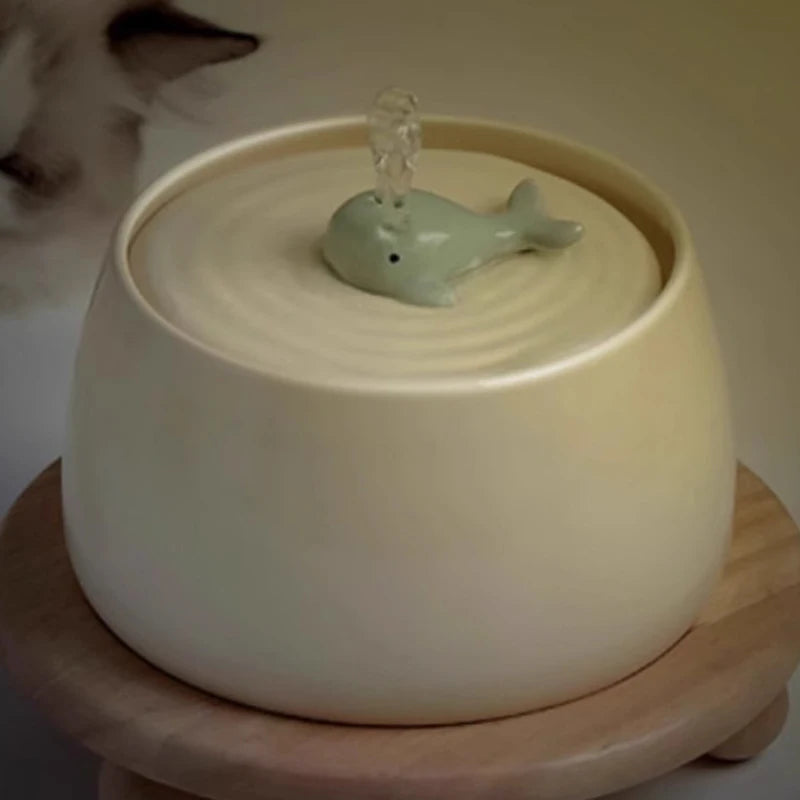 Ceramic Whale Dog Water Bowl | Automatic Circulating Dispenser | Stylish Pet Feeder