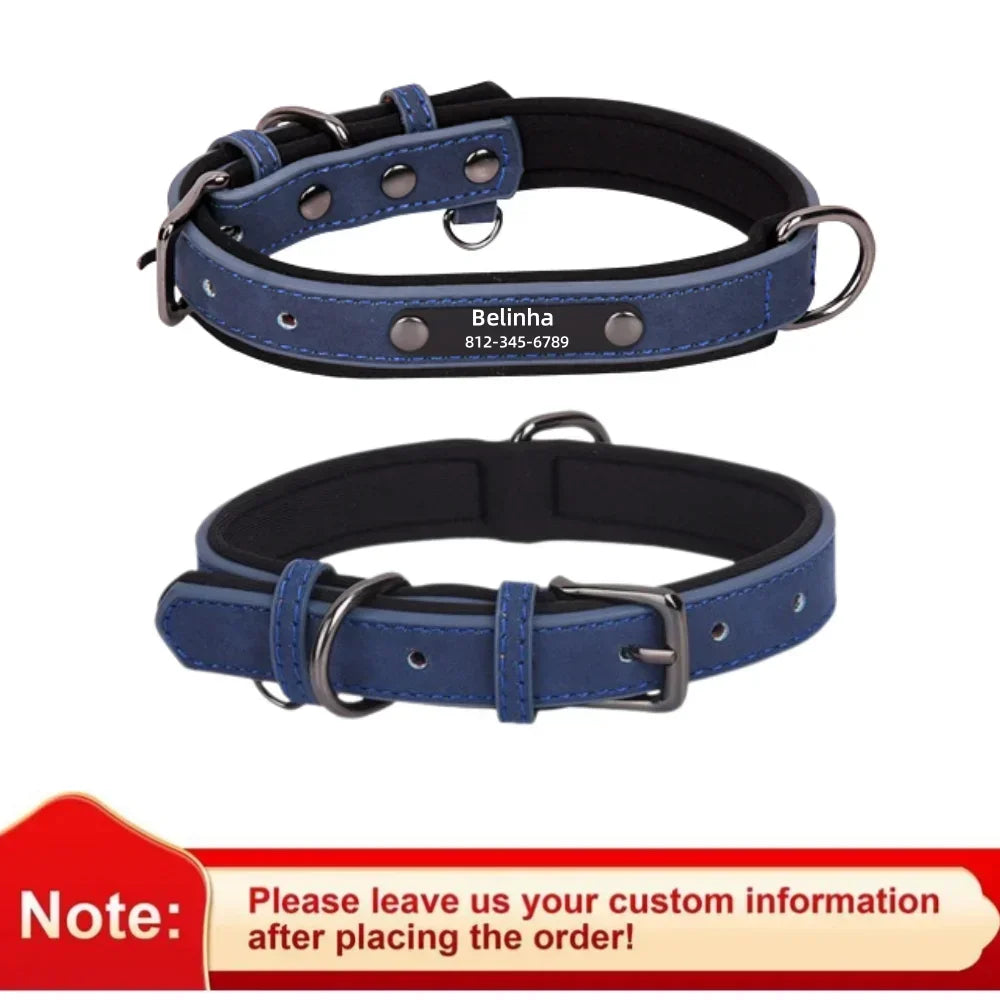 Personalized Leather Dog Collar | Free Name Engraving | Soft Padded | 9 Colors | XS–XL