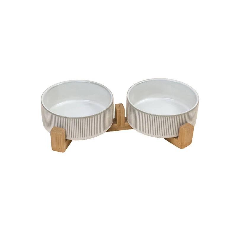 Nordic Ceramic Dog Bowl | Bamboo Stand | Short, High & Double Options | 400ml | Small Dogs