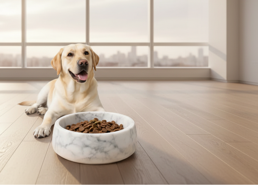 Natural Carrara Marble Dog Bowl — Heavy Duty Non-Slip Pet Dish
