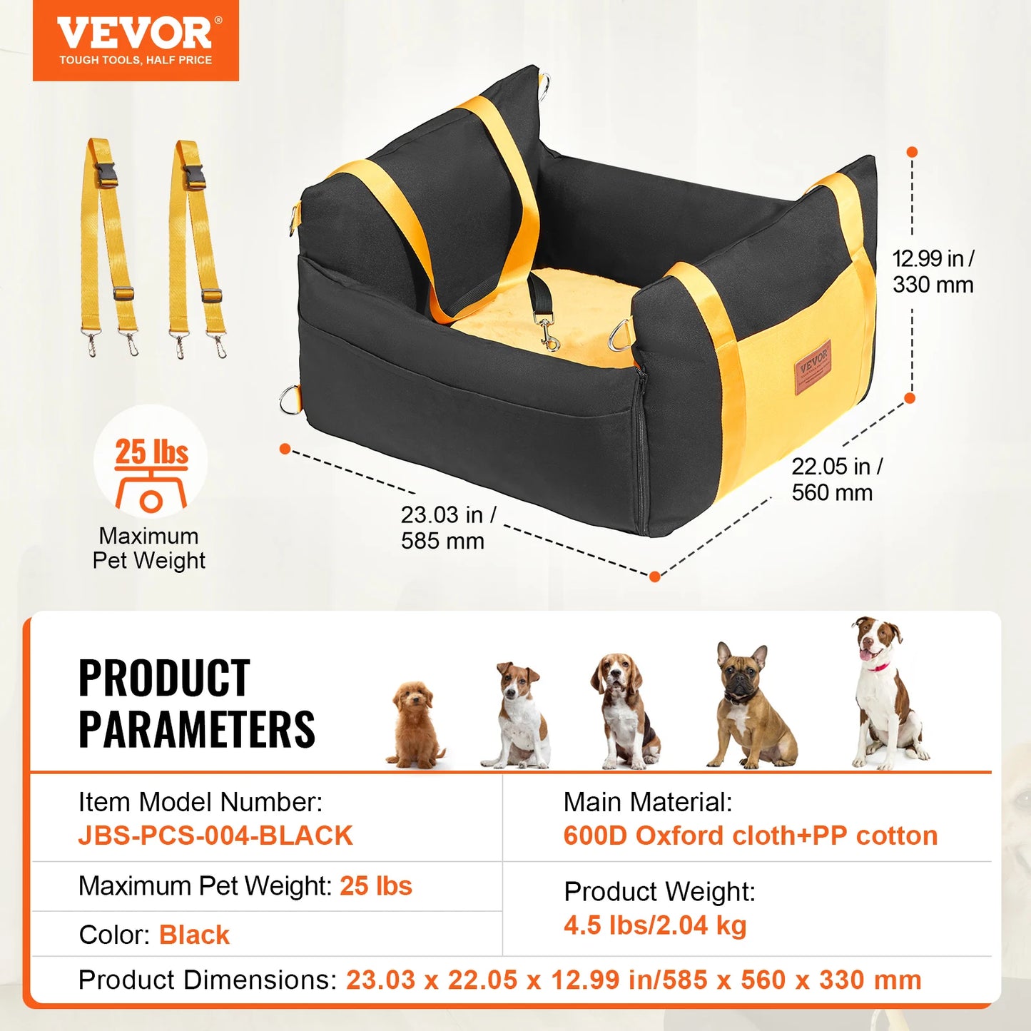 Dog Car Booster Seat | Sofa-Style | Waterproof | Clip-On Safety Leash | Up to 100lbs