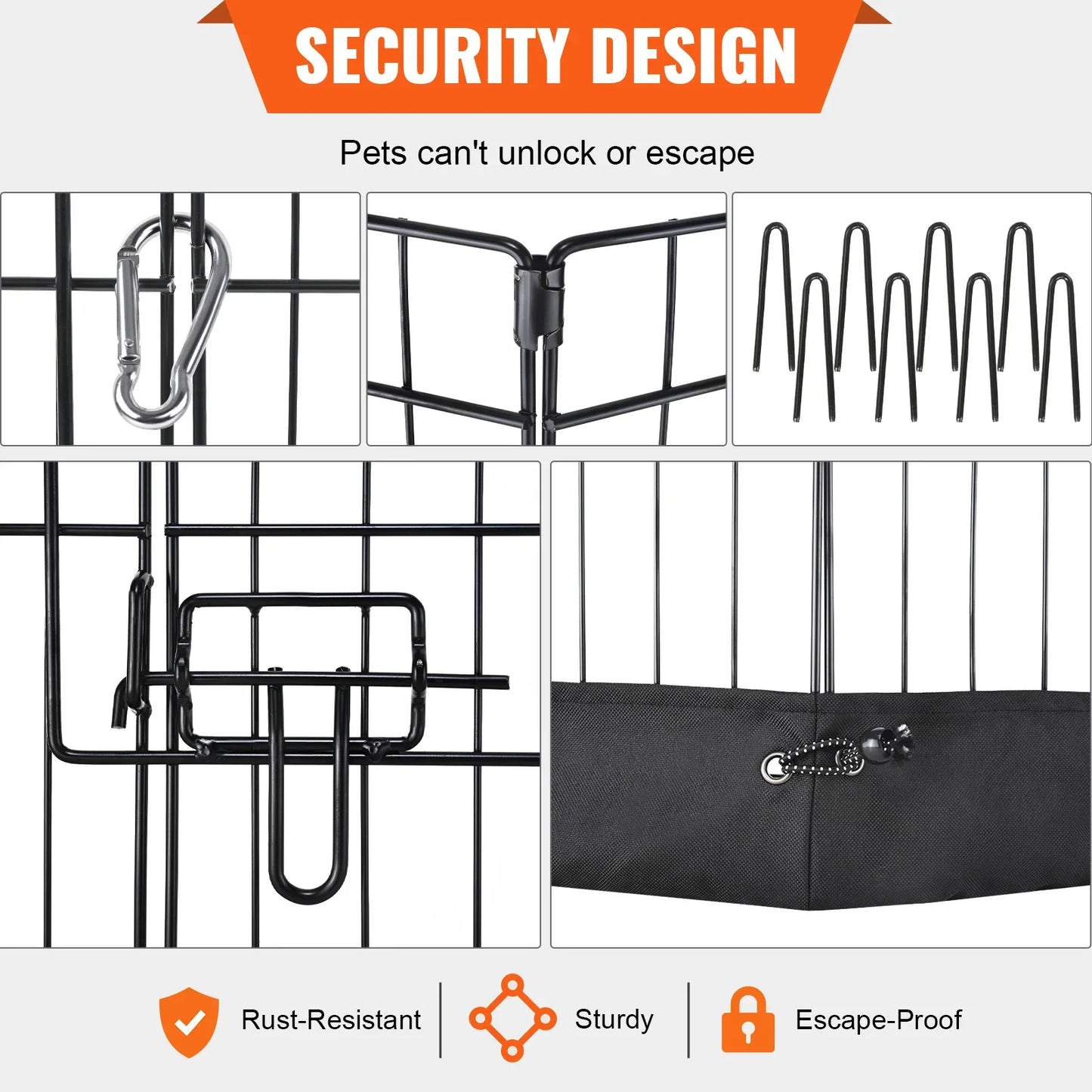 8-Panel Foldable Dog Playpen with Top Cover & Waterproof Bottom Pad — 24" H, Black