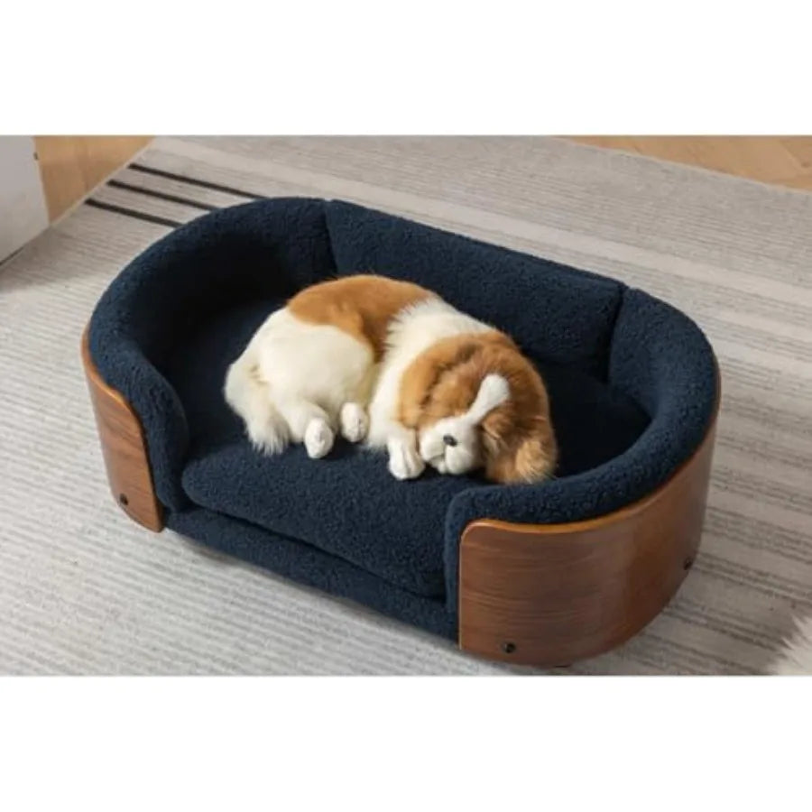 Scandinavian Elevated Dog Sofa | Walnut Bentwood Frame & Cashmere Cushion