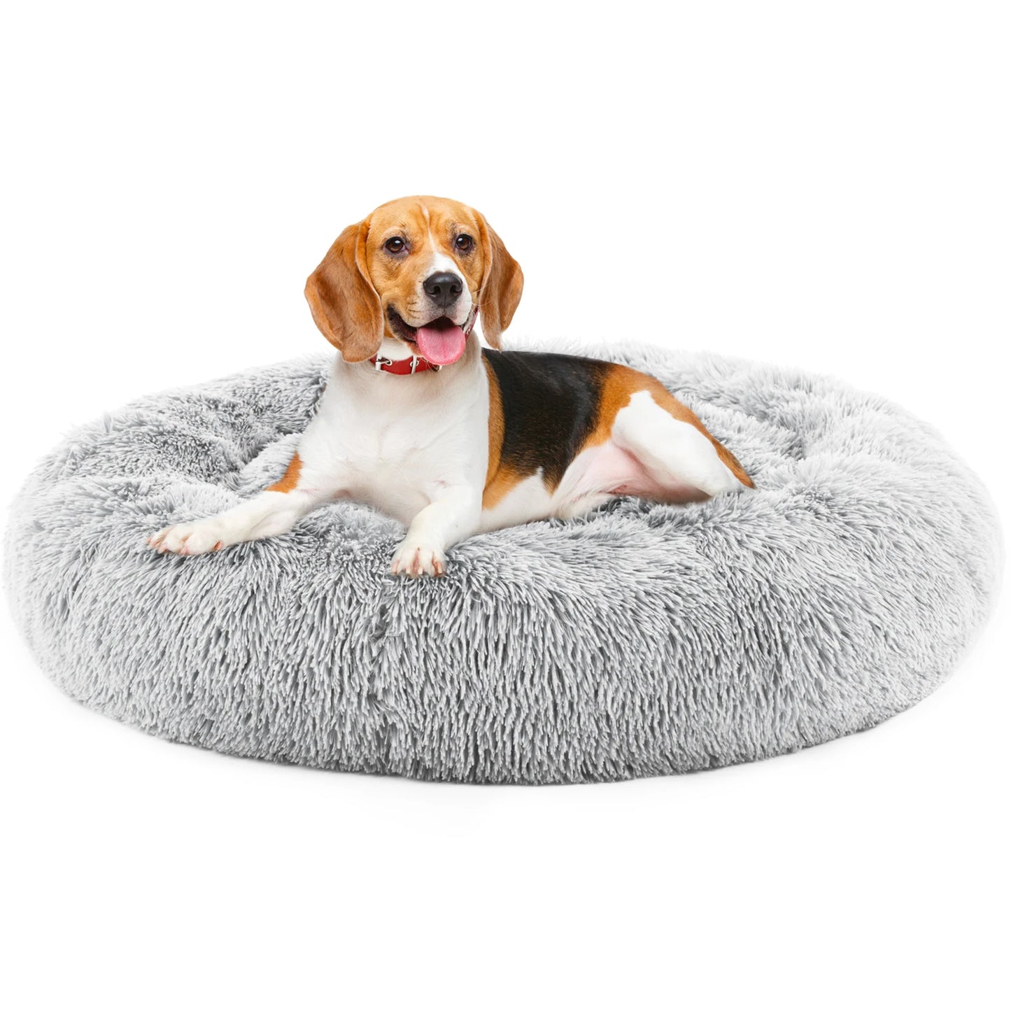 Calming Dog Bed | Round Fluffy Faux Fur | Anti-Slip | Washable | Medium to Large Dogs