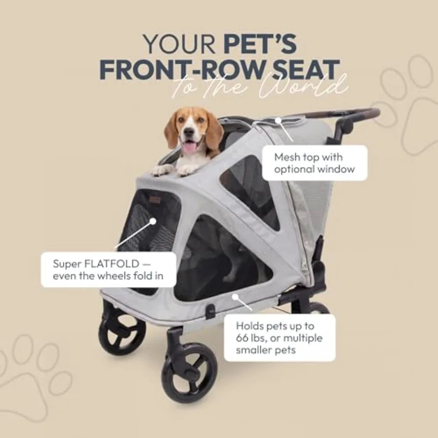WonderFold PF Luxury Flat-Fold Pet Stroller | Up to 66 lbs | Elevated Walk | Gray