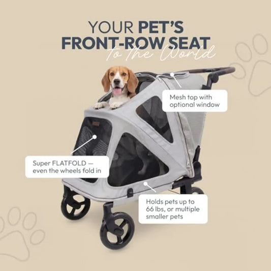 WonderFold PF Luxury Flat-Fold Pet Stroller | Up to 66 lbs | Elevated Walk | Gray