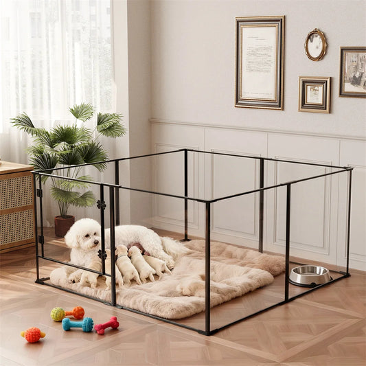 8-Panel Clear Acrylic Dog Playpen | 5th Gen | 3mm Thick | 2 Heights | Indoor | Up to 44lbs