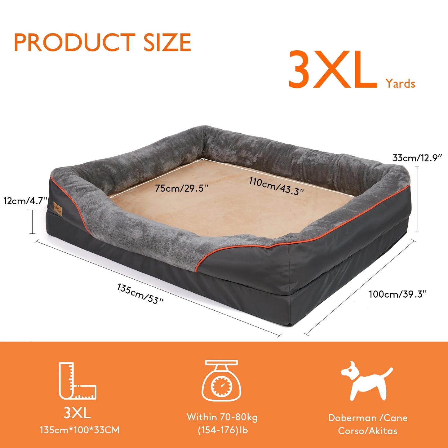 Orthopedic Memory Foam Dog Bed with Bolster | L to 3XL