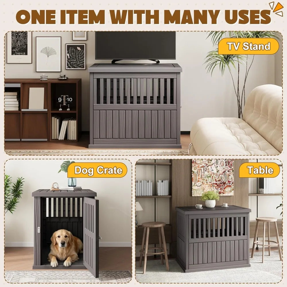 Dog Crate Furniture, Heavy Duty Dog Crate for Large and Medium Dog, Lockable Indoor Outdoor Dog Kennel & End Table，Customized