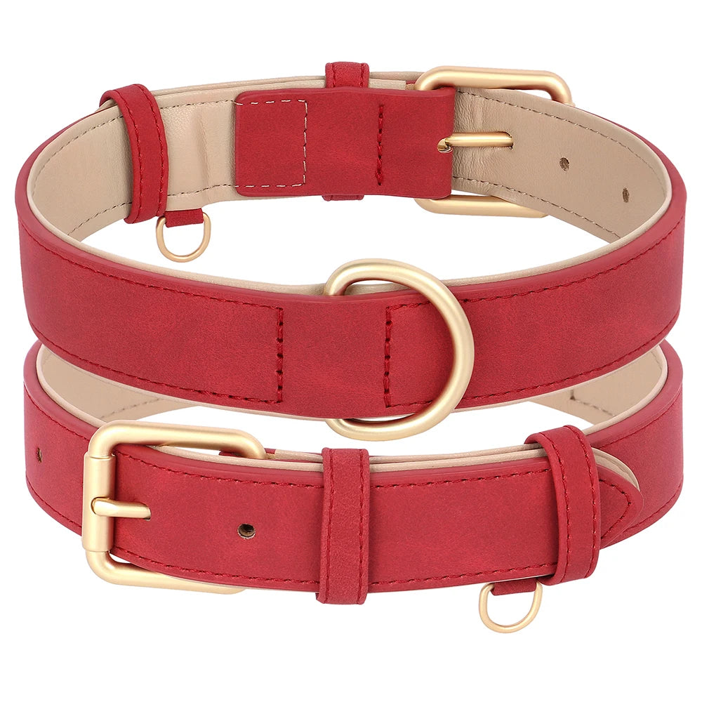 Soft Padded PU Leather Dog Collar & Leash Set — Adjustable, S/M/L/XL