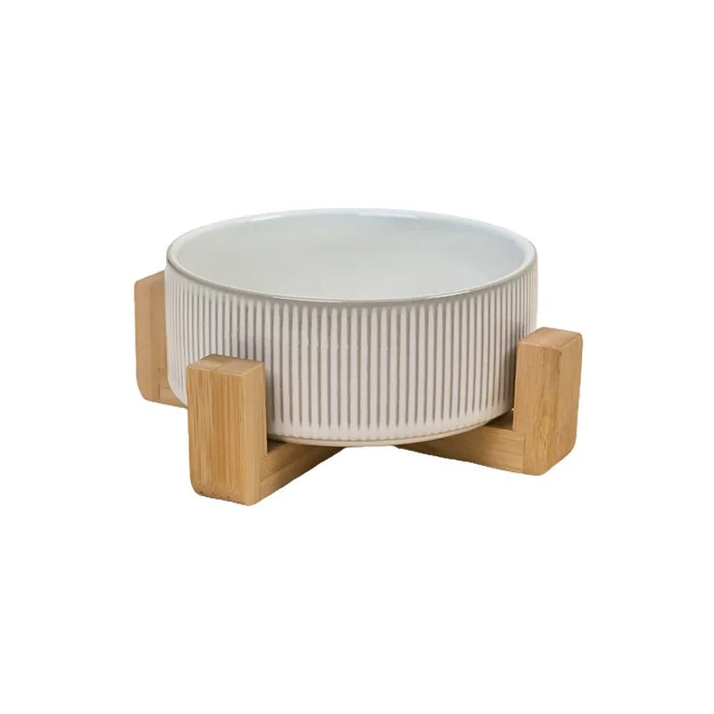 Nordic Ceramic Dog Bowl | Bamboo Stand | Short, High & Double Options | 400ml | Small Dogs