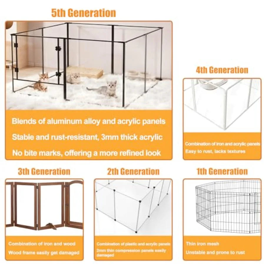 Acrylic Clear Dog Playpen — 8-Panel, 24" Tall, Metal Frame | Indoor Transparent Pet Pen