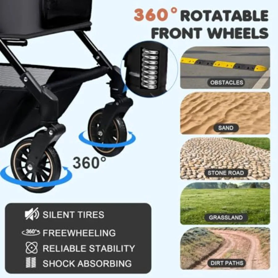 Extra Large Heavy-Duty Dog Stroller | Up to 132 lbs | Fits 2 Dogs | Large & Medium Dogs