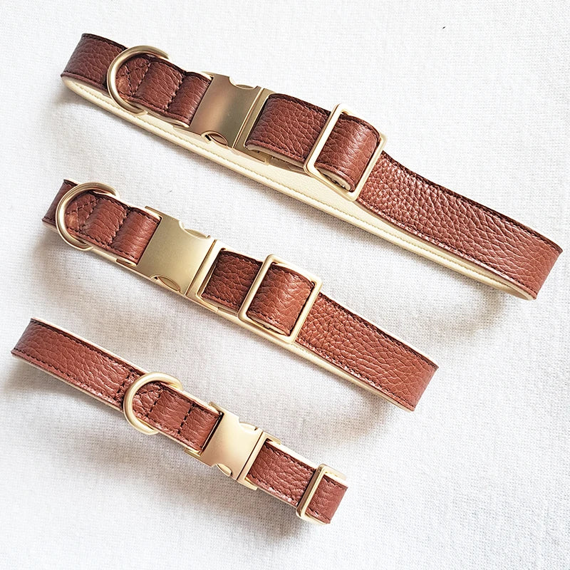 Luxury Genuine Leather Dog Collar for Small Breeds — Brown
