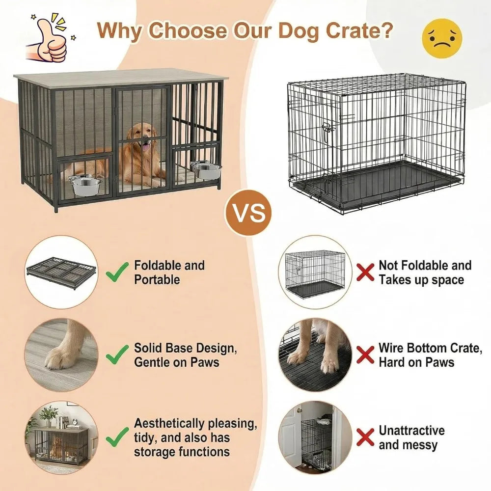 Large Foldable Dog Crate Furniture, Dog Kennel with Storage Top, Wooden Dog Crate Table for Medium to Large，Customized