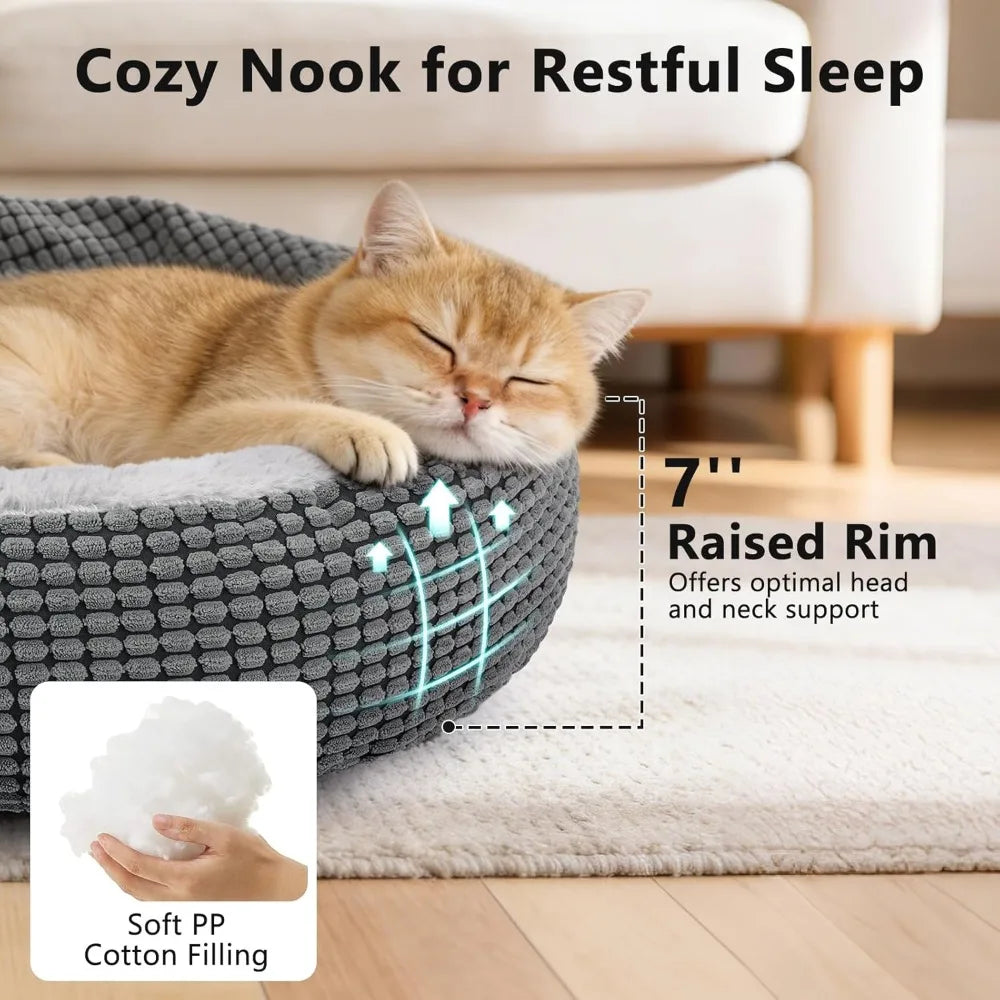 Cozy Donut Cuddler Hooded Pet Bed with Attached Blanket, Anti-Anxiety Orthopedic Round Bed for Small Dogs & Cats, Washable, Non-Slip Bottom, 23in