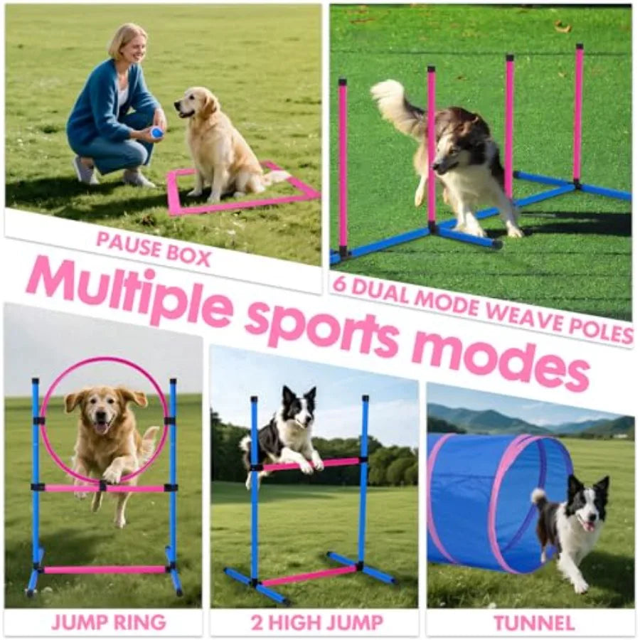Dog Agility Backyard Set | 6 Dual-Mode Weave Poles & 2 Adjustable Hurdles | Outdoor Obstacle Course
