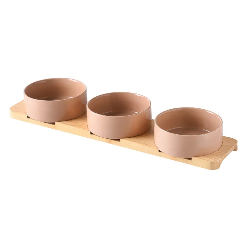 Ceramic Dog Bowl Set | Single, Double & Triple | Bamboo Stand | 6 Colors | 400ml & 850ml