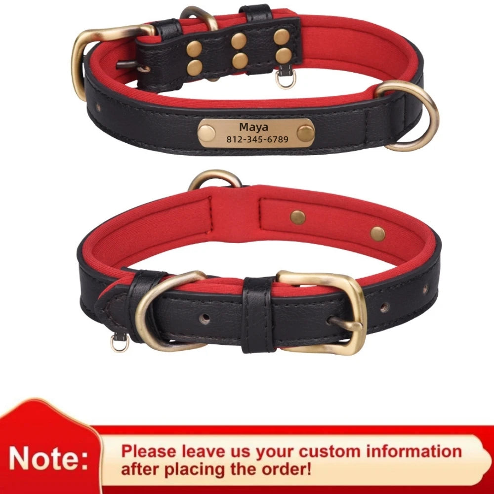 Personalized Leather Dog Collar | Free Name Engraving | Soft Padded | 9 Colors | XS–XL