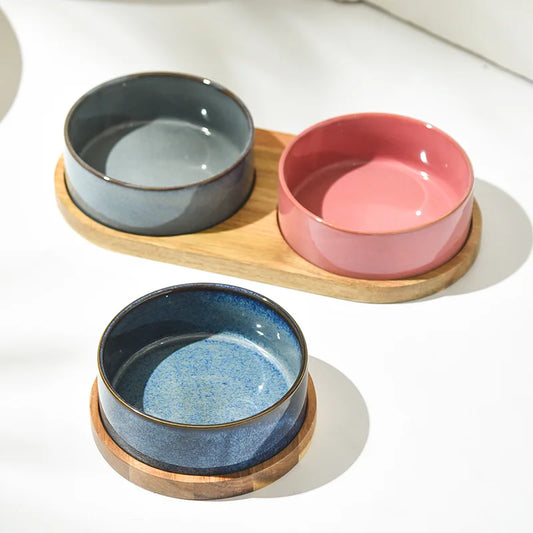 Kiln Glaze Ceramic Dog Bowl | Reactive Finish | Stand & Double Options | 3 Colors | 400ml & 850ml