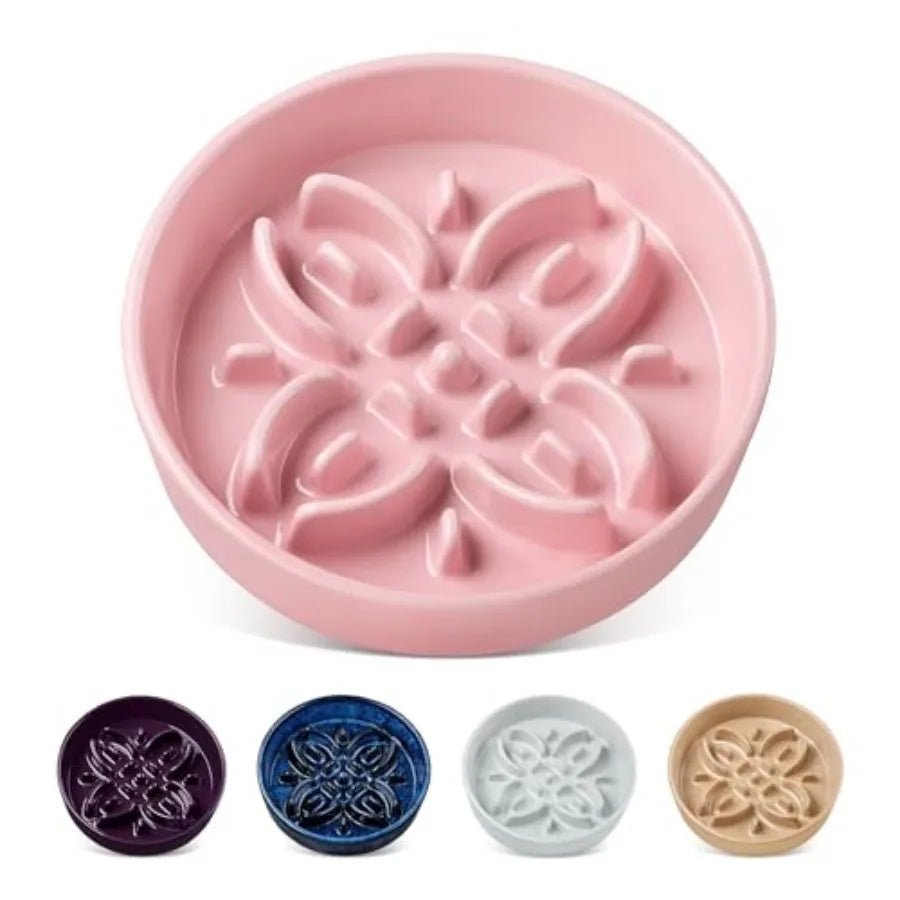 Ceramic Slow Feeder Puzzle Dog Bowl | Floral Maze | Anti-Slip | Large Breeds | 3 Cups