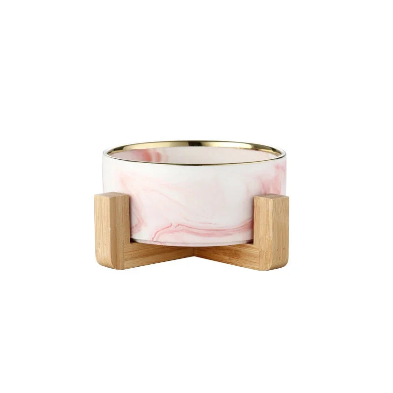 Marble Ceramic Dog Bowl Collection | Wood Stand | Single & Double | 14 Colors | 400ml & 850ml
