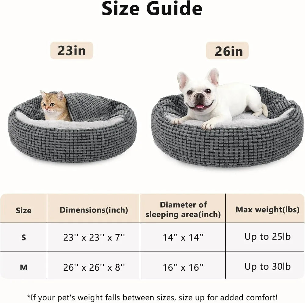 Hooded Donut Dog Bed with Attached Blanket | Plush Cuddler | Anti-Slip | 26" | Washable