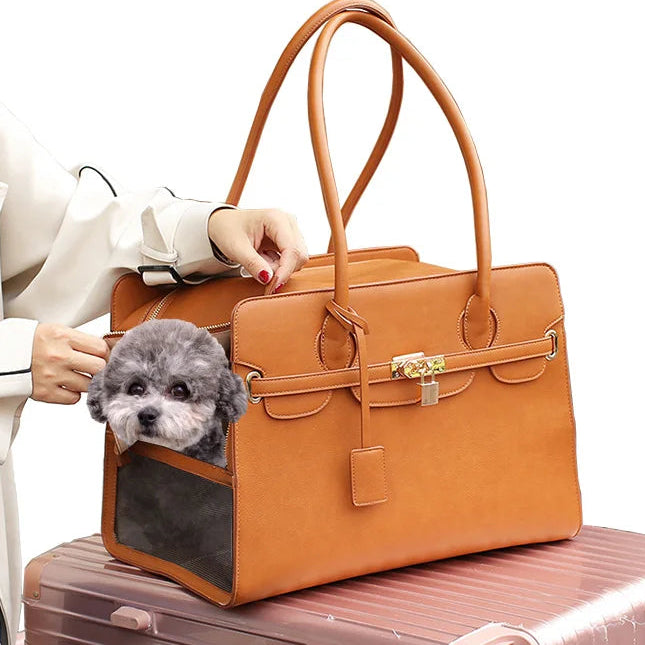 New Luxury PU Leather Pet Carrier Bag Breathable Handbag For Puppy Cat Fashion Dog One-shoulder Bag Portable Pet Travel Handbag