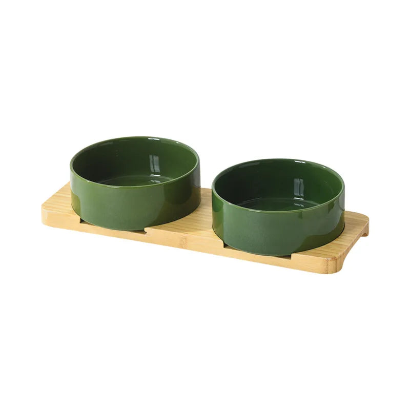 Ceramic Dog Bowl Set | Single, Double & Triple | Bamboo Stand | 6 Colors | 400ml & 850ml