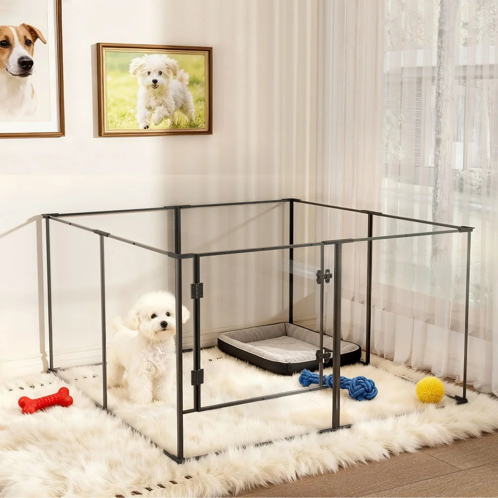 Clear-Panel Dog Playpen | 8 Panels | 48 × 48 in. | 24 or 30 in. High