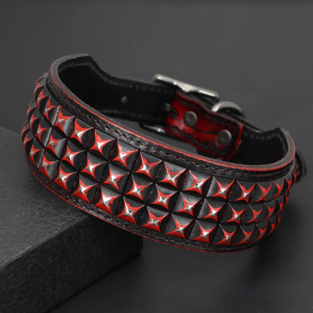 Wide Diamond Spike Leather Dog Collar | 2" Luxury Design | Heavy Duty | Medium to Large Dogs & Pitbulls