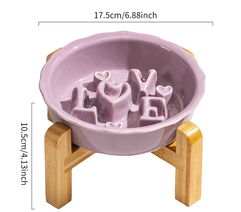 Ceramic Slow Feeder Dog Bowl | Anti-Overturn | Neck Protection | Anti-Choking | Flat Mouth Design