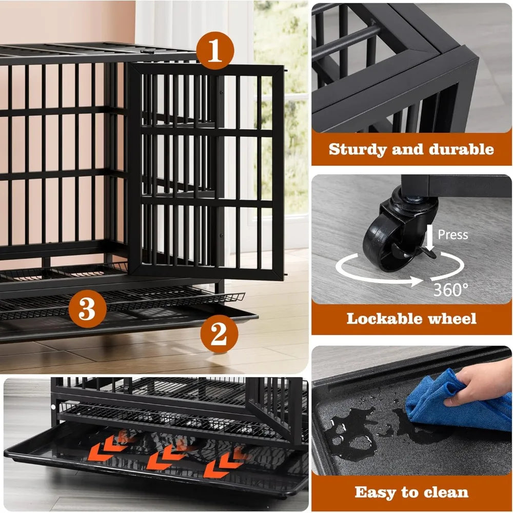Heavy Duty Indestructible Dog Crate, Escape Proof Dog Cage Kennel with Lockable Wheels,High Anxiety Double Doo Dog，Customized