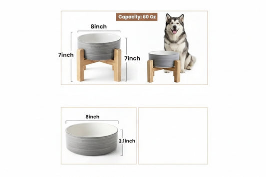 Elevated Ceramic Dog Bowl with Bamboo Stand | Modern Design | Anti-Slip | Small to Medium Dogs