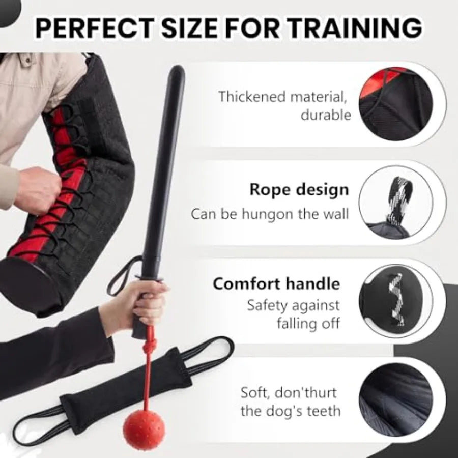 4-Piece Dog Training Kit | Bite Sleeve, Tug Toy, Training Stick & Rubber Ball | K9 & Large Dogs