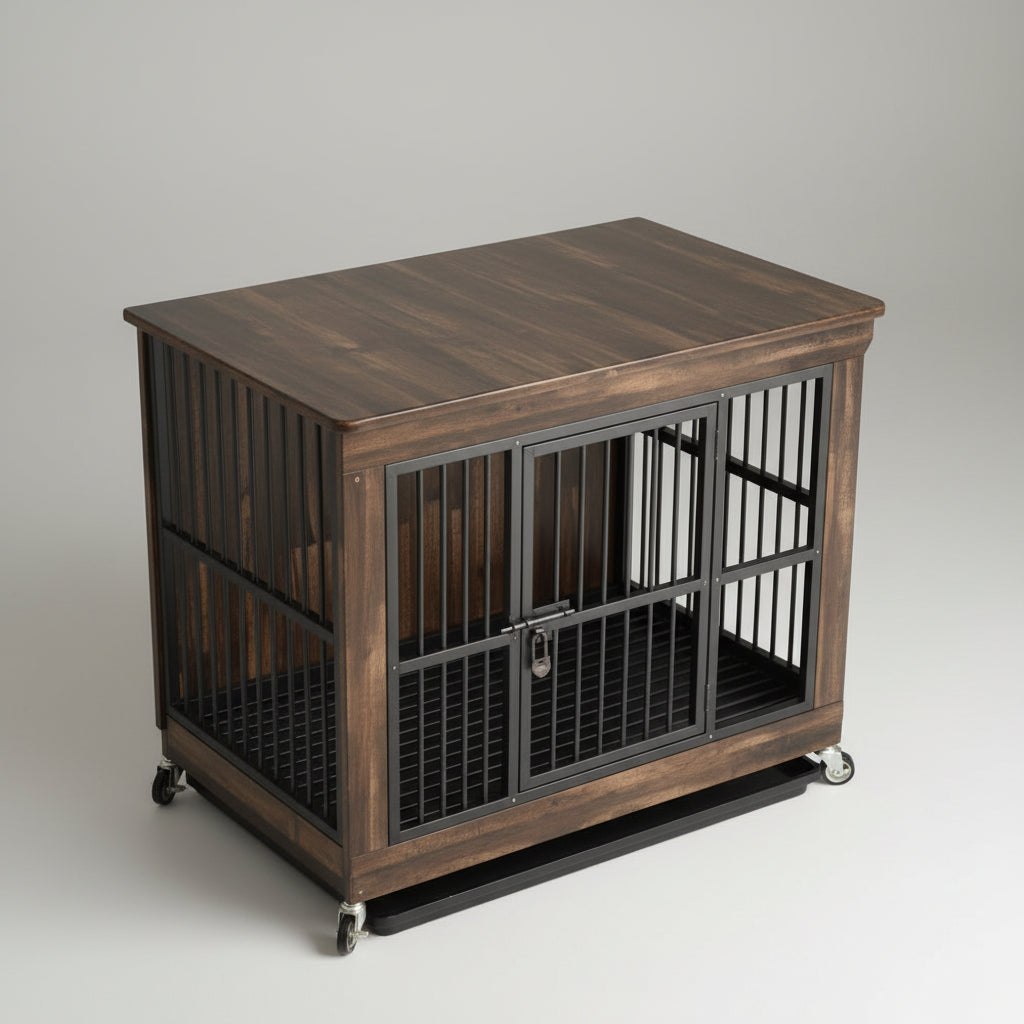 Wooden Dog Crate with Wheels