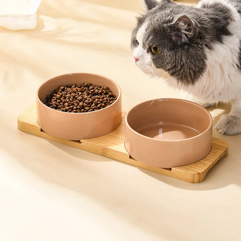Ceramic Dog Bowl Set | Single, Double & Triple | Bamboo Stand | 6 Colors | 400ml & 850ml