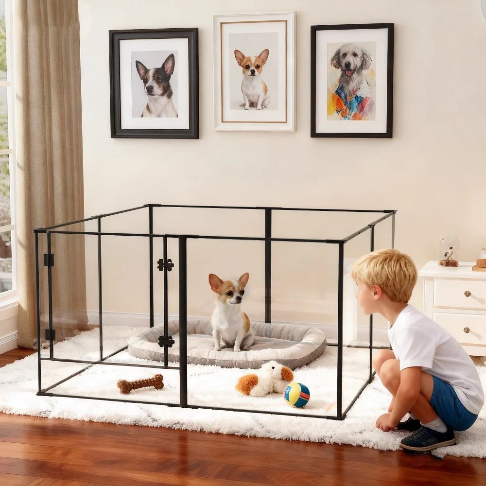Clear-Panel Dog Playpen | 8 Panels | 48 × 48 in. | 24 or 30 in. High