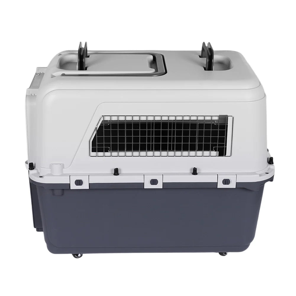 Large Dog Airline Carrier Crate | 33" Durable Plastic Travel Cage with Metal Door