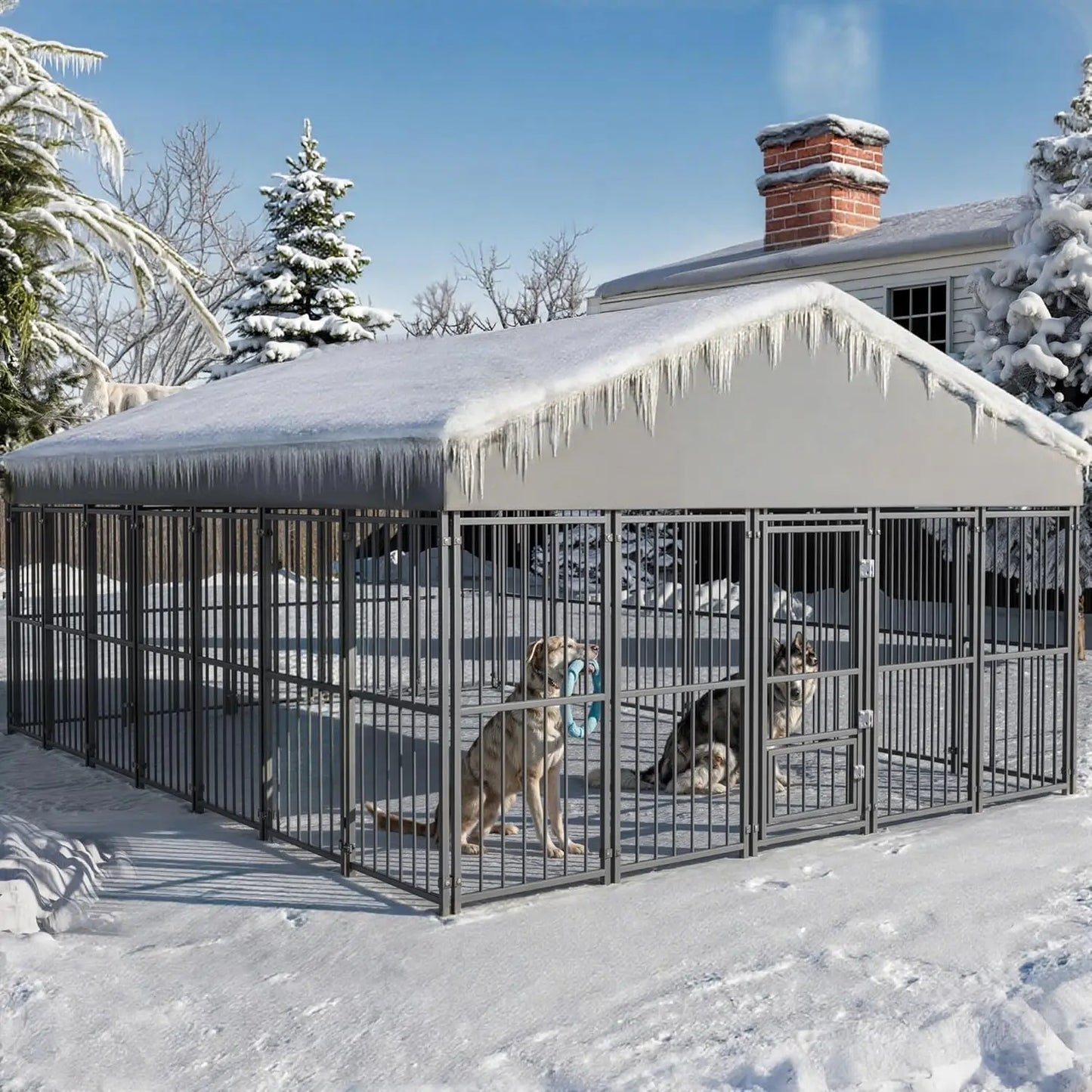 10×14 FT Large Outdoor Dog Kennel with Roof — Heavy Duty, Double Lock Door & Feeding Door