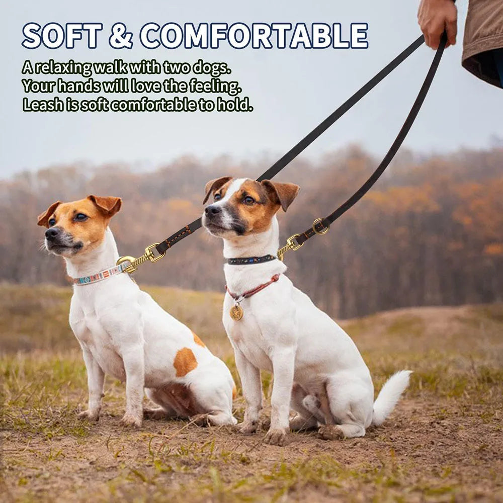 6-Way Multifunctional Leather Dog Leash | 8ft Hands-Free | Adjustable Slip Lead | Medium & Large Dogs