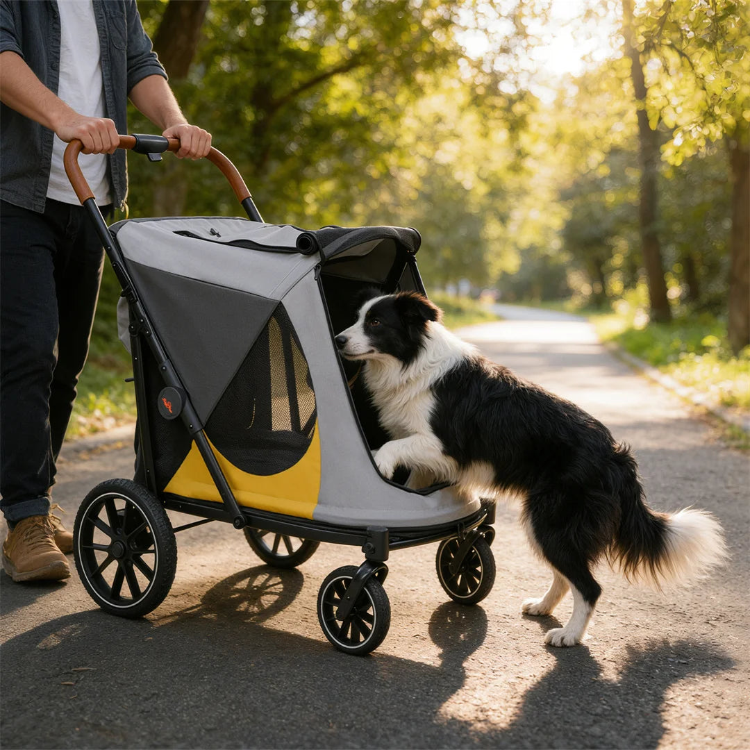 Portable Dog Stroller for Large Dogs: Outdoor Pet Stroller with One-Click Folding Dual Entry Pet Stroller Jogger Cart on Wheels, Storage Pockets, for Dogs Up to 42kg