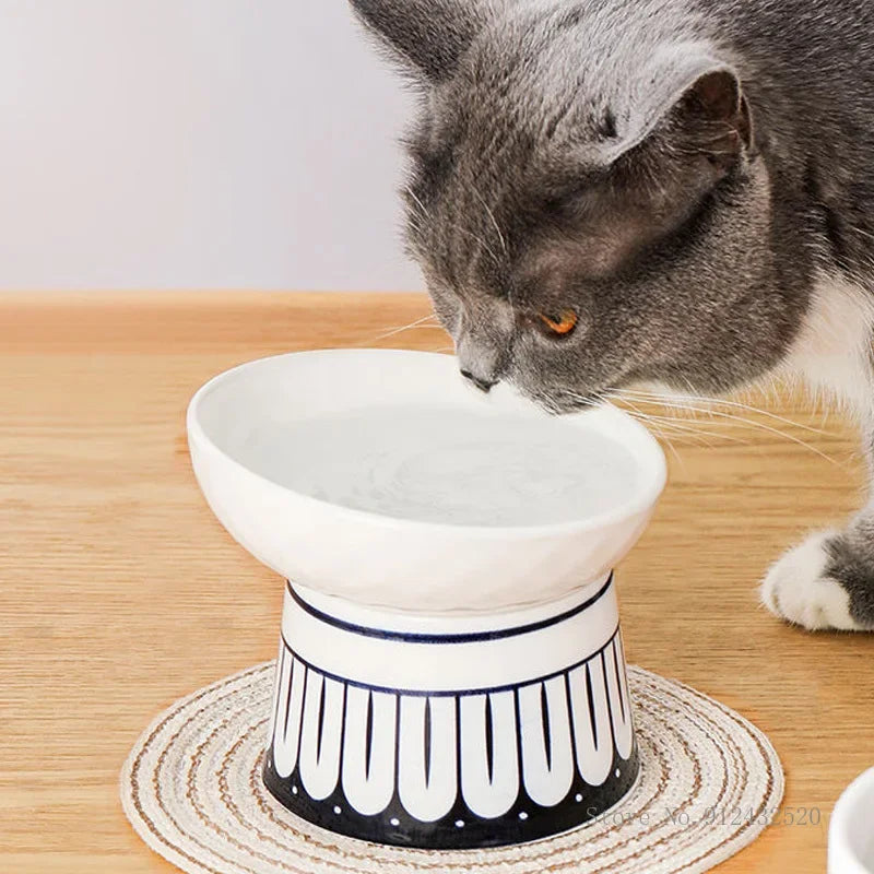 Ceramic High-Foot Dog Bowl | Anti-Overturn | Neck Protection | Food & Water