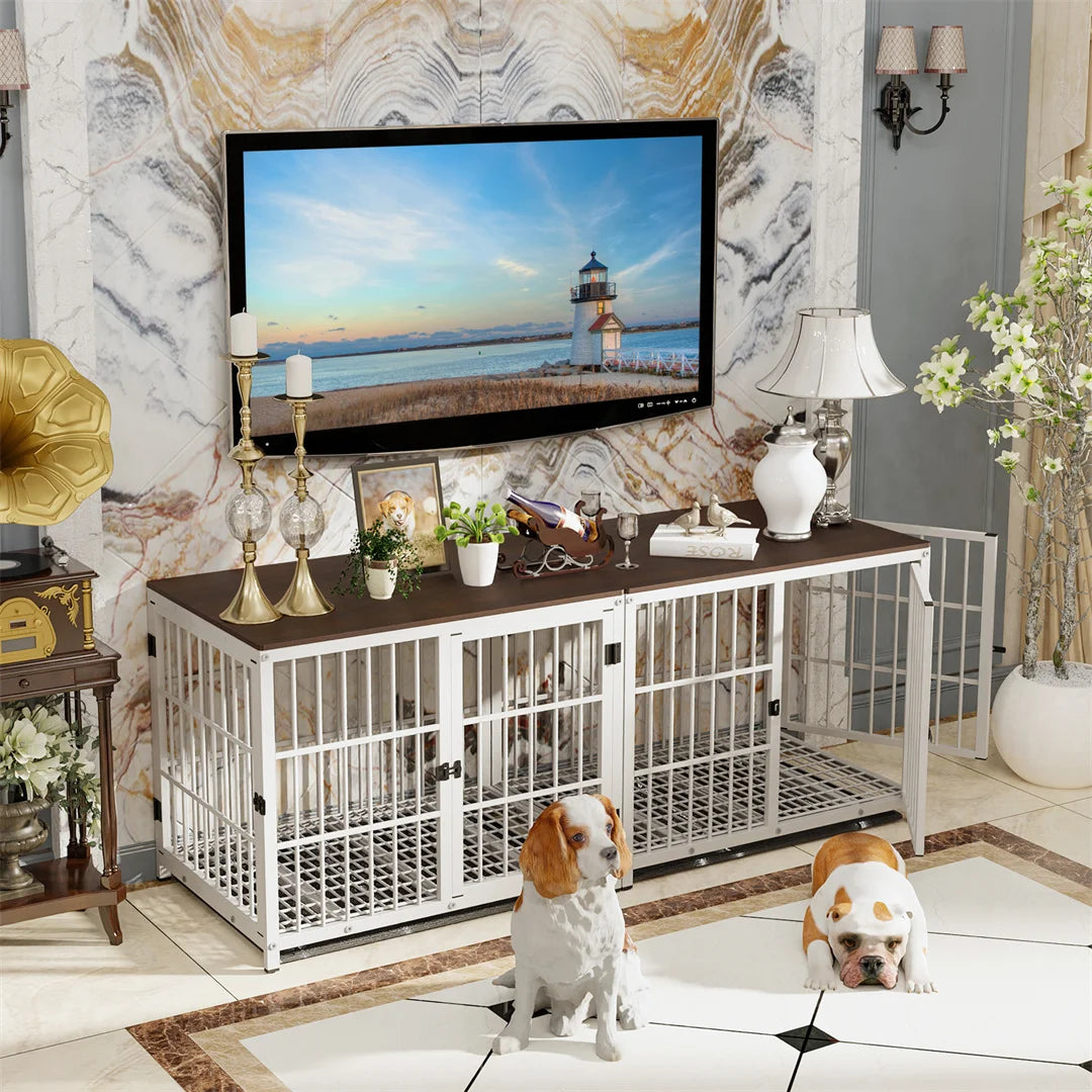 Furniture Style Dog Crate — End Table with 3 Doors & Removable Tray | Black or White