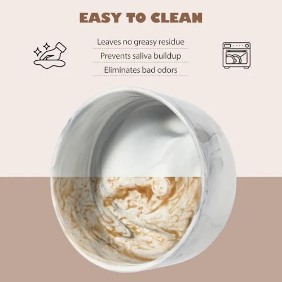 Marble Ceramic Dog Bowl Set with Wood Stand | 3.6-Cup | Food & Water | Medium Dogs