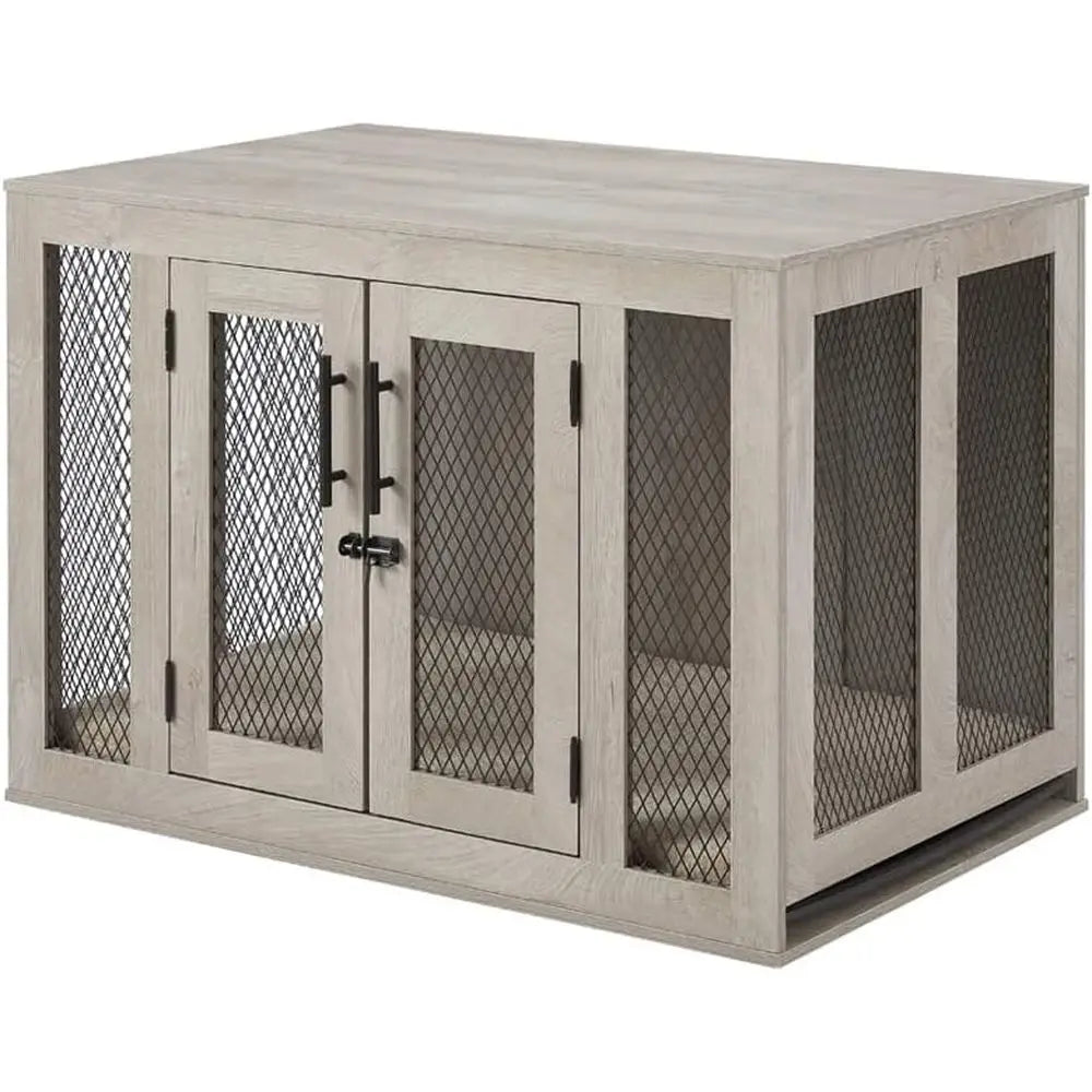 Furniture-Style Dog Crate with Cushion & Removable Tray